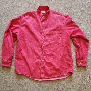 Vintage 1990s J. Crew Men's Red Band Collar Button-Up Shirt - Size L